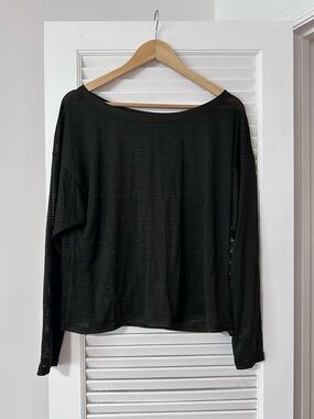 Lululemon Striped Mesh Long Sleeve Top — Olive/Dark Green